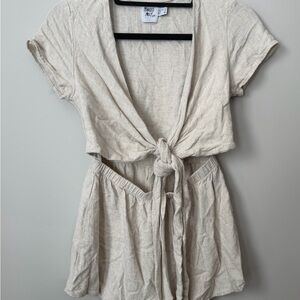 Princess Polly Linen Tie Front Romper | Beige | Size US 4